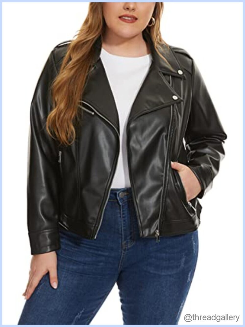 Faux Leather Moto Biker Jacket Zip Up Fitted Short Coat